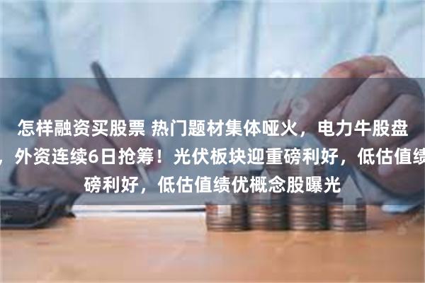 怎样融资买股票 热门题材集体哑火，电力牛股盘中股价创新高，外资连续6日抢筹！光伏板块迎重磅利好，低估值绩优概念股曝光