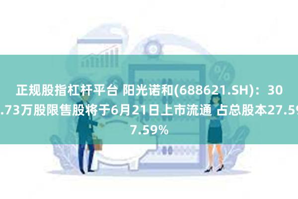 正规股指杠杆平台 阳光诺和(688621.SH)：3089.73万股限售股将于6月21日上市流通 占总股本27.59%